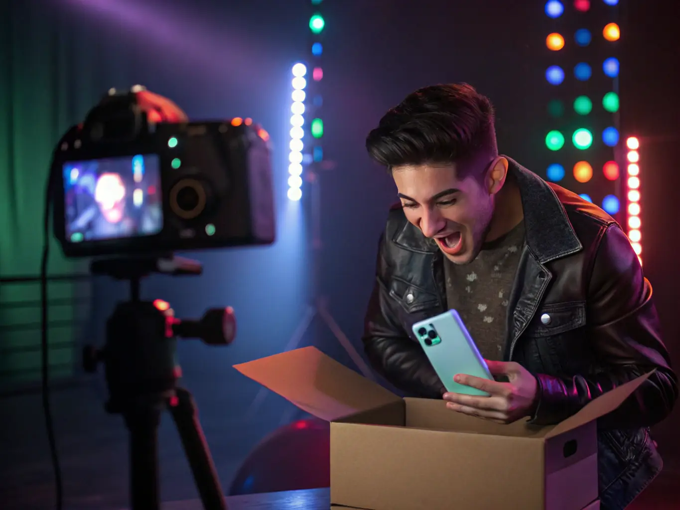 A consumer is enthusiastically unboxing a newly arrived product, with a bright, curious expression, showcasing the excitement of receiving a free product for testing from Gratis Getest.